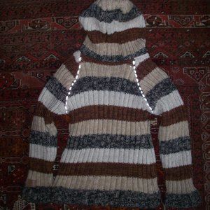 Kyber Outerwear Brown Stripe Sweater Hoodie Zip Wool NEPAL Lined Small